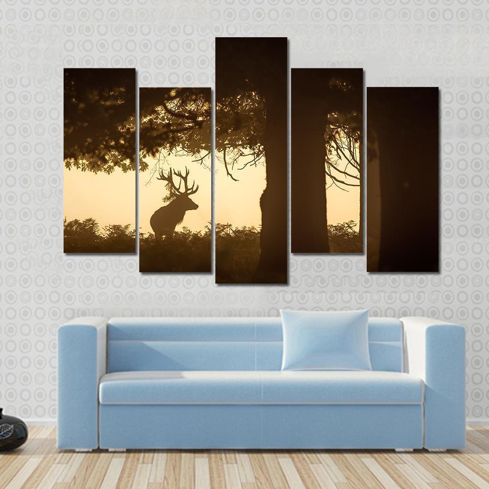 Deer Stag Silhouette Canvas Wall Art-5 Pop-Gallery Wrap-47" x 32"-Tiaracle