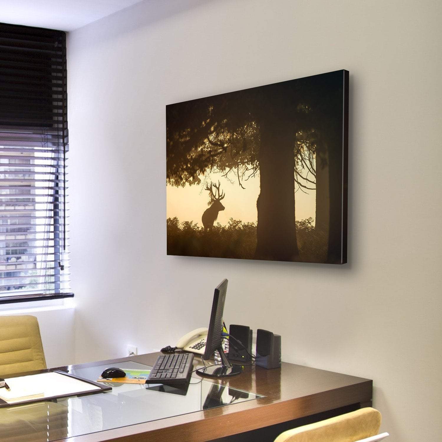 Deer Stag Silhouette Canvas Wall Art-5 Pop-Gallery Wrap-47" x 32"-Tiaracle