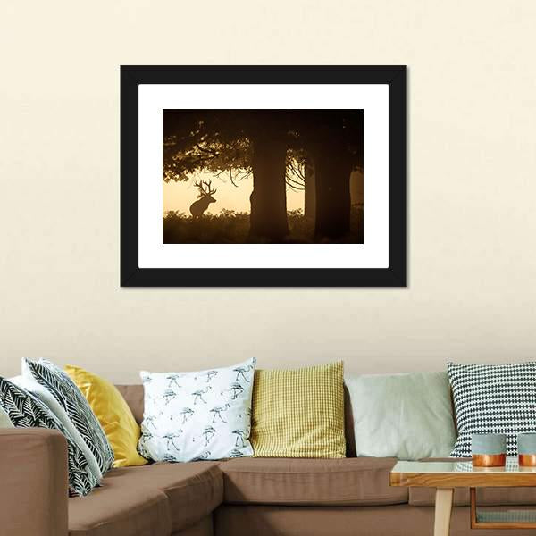 Deer Stag Silhouette Panoramic Canvas Wall Art-1 Piece-36" x 12"-Tiaracle