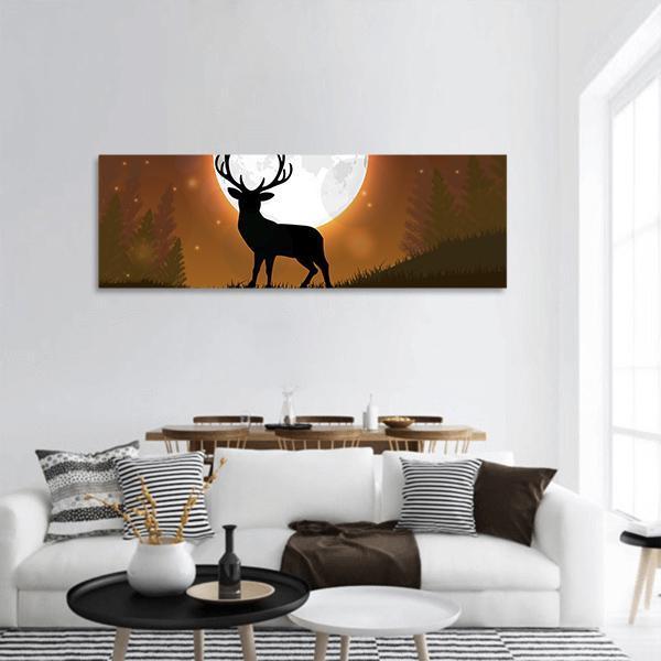 Deer On Hill Panoramic Canvas Wall Art-1 Piece-36" x 12"-Tiaracle
