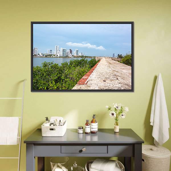 Defensive Wall Of Cartagena Canvas Wall Art-1 Piece-Floating Frame-24" x 16"-Tiaracle