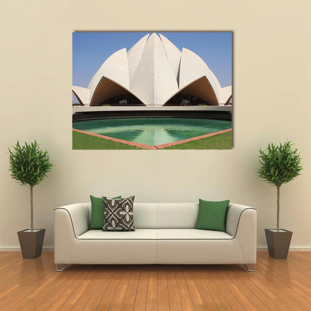 Delhi Lotus Temple Canvas Wall Art-1 Piece-Gallery Wrap-48" x 32"-Tiaracle