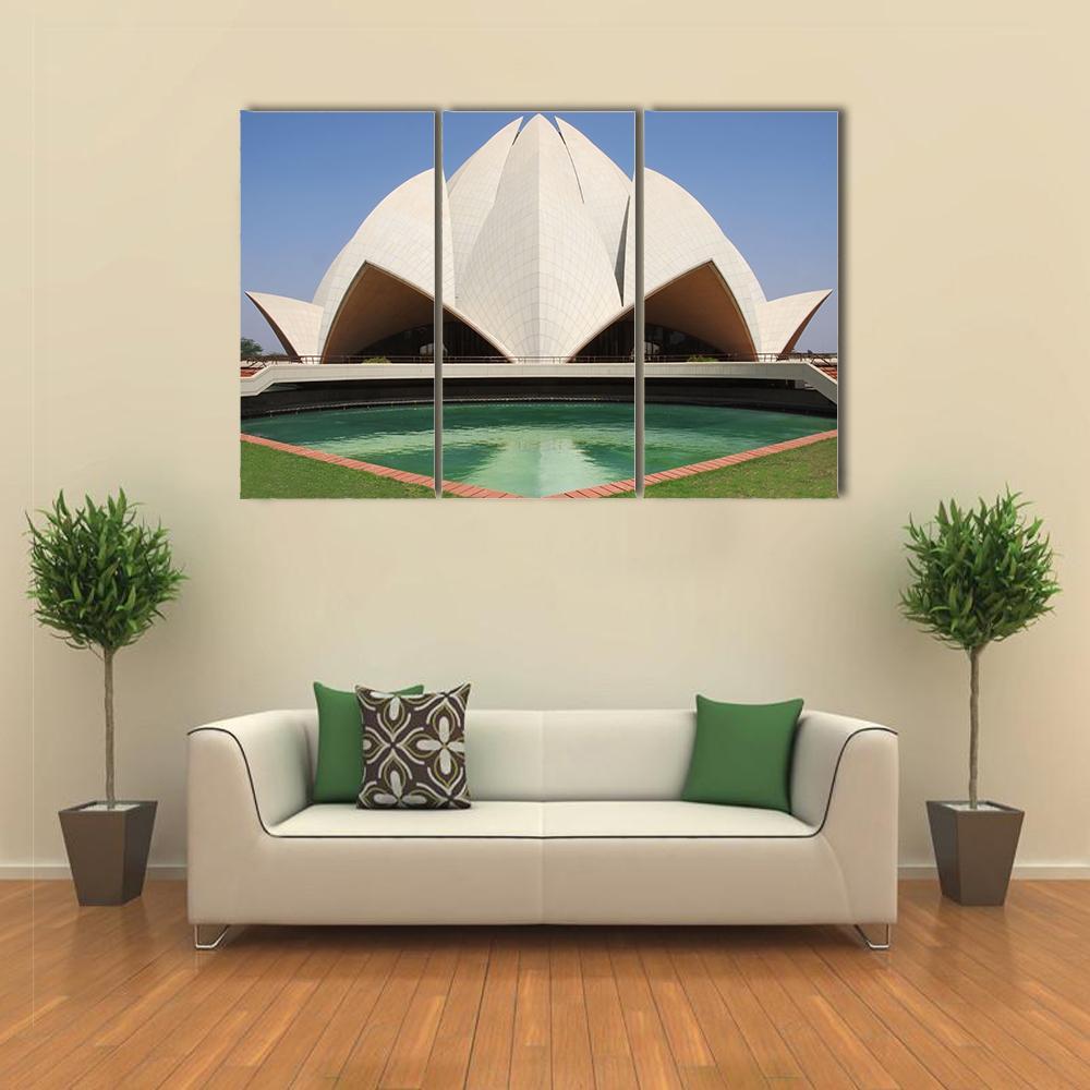 Delhi Lotus Temple Canvas Wall Art-4 Pop-Gallery Wrap-50" x 32"-Tiaracle
