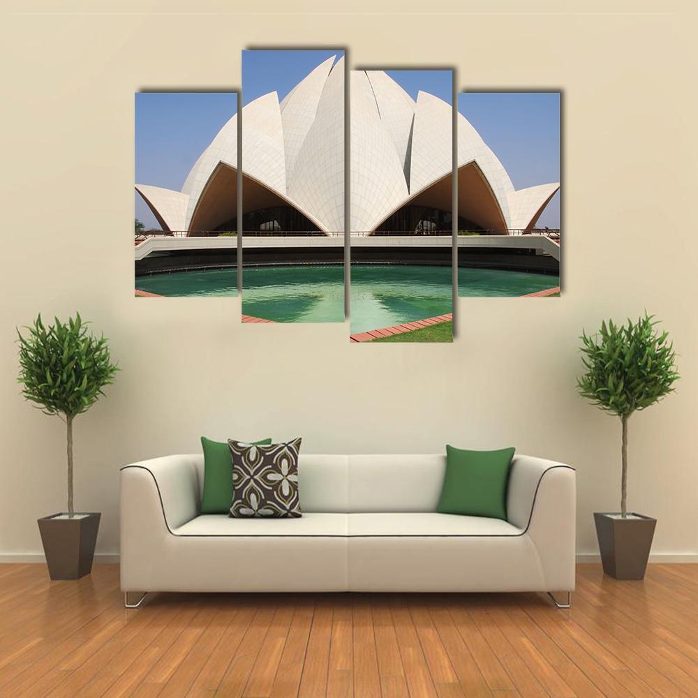 Delhi Lotus Temple Canvas Wall Art-4 Pop-Gallery Wrap-50" x 32"-Tiaracle