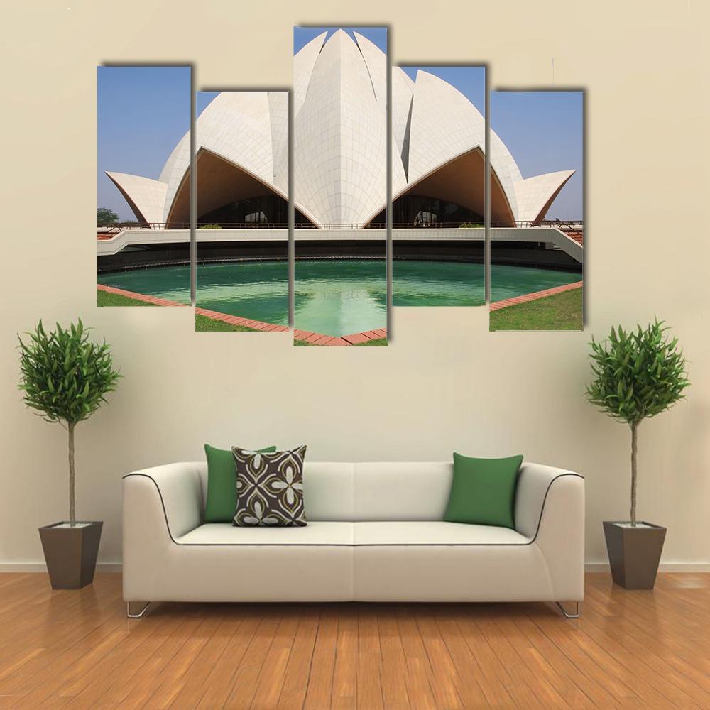 Delhi Lotus Temple Canvas Wall Art-5 Pop-Gallery Wrap-47" x 32"-Tiaracle