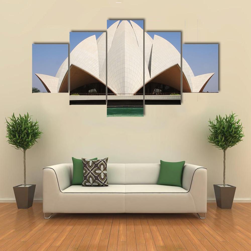 Delhi Lotus Temple Canvas Wall Art-5 Star-Gallery Wrap-62" x 32"-Tiaracle