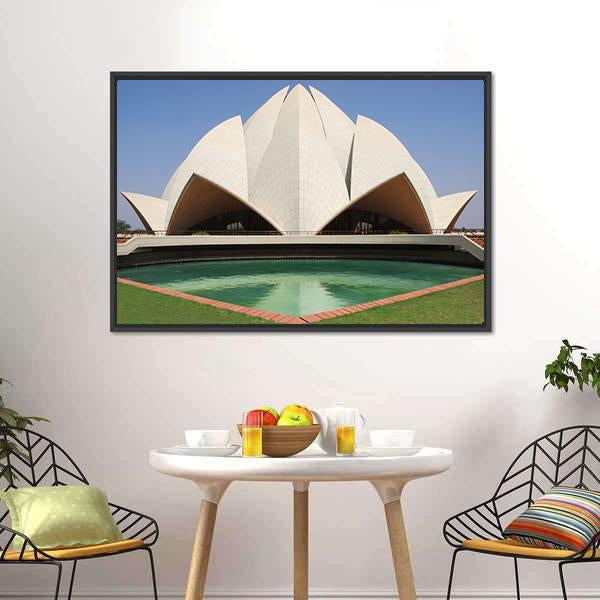 Delhi Lotus Temple Canvas Wall Art-1 Piece-Floating Frame-24" x 16"-Tiaracle