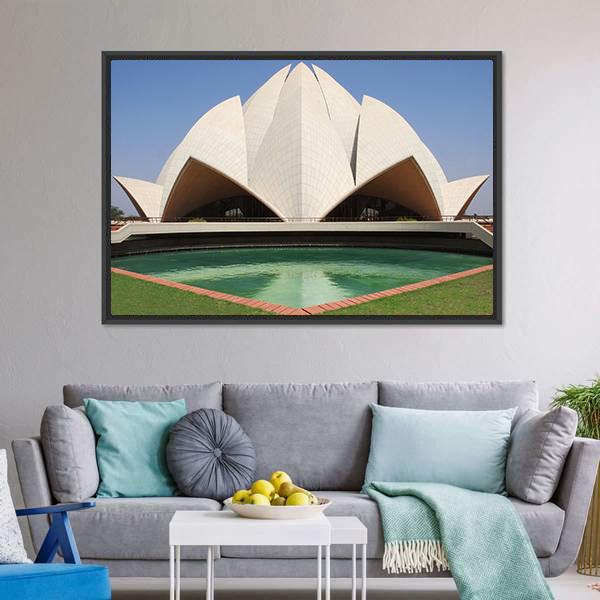 Delhi Lotus Temple Canvas Wall Art-3 Horizontal-Gallery Wrap-25" x 16"-Tiaracle