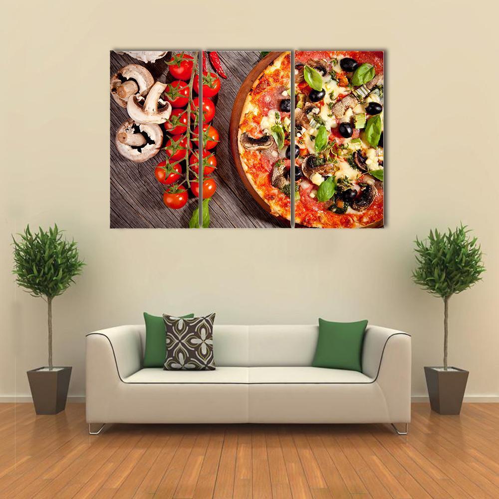 Delicious Fresh Pizza Canvas Wall Art-3 Horizontal-Gallery Wrap-37&quot; x 24&quot;-Tiaracle