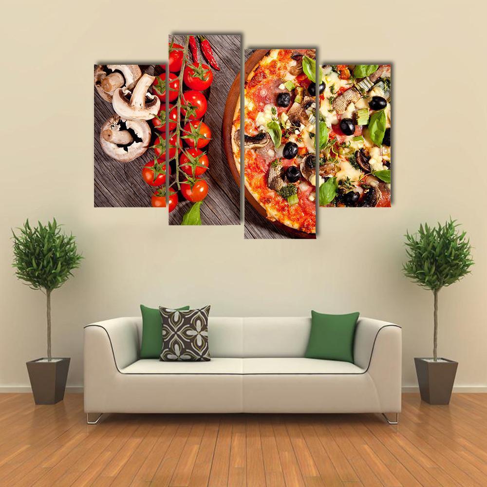 Delicious Fresh Pizza Canvas Wall Art-4 Pop-Gallery Wrap-50" x 32"-Tiaracle