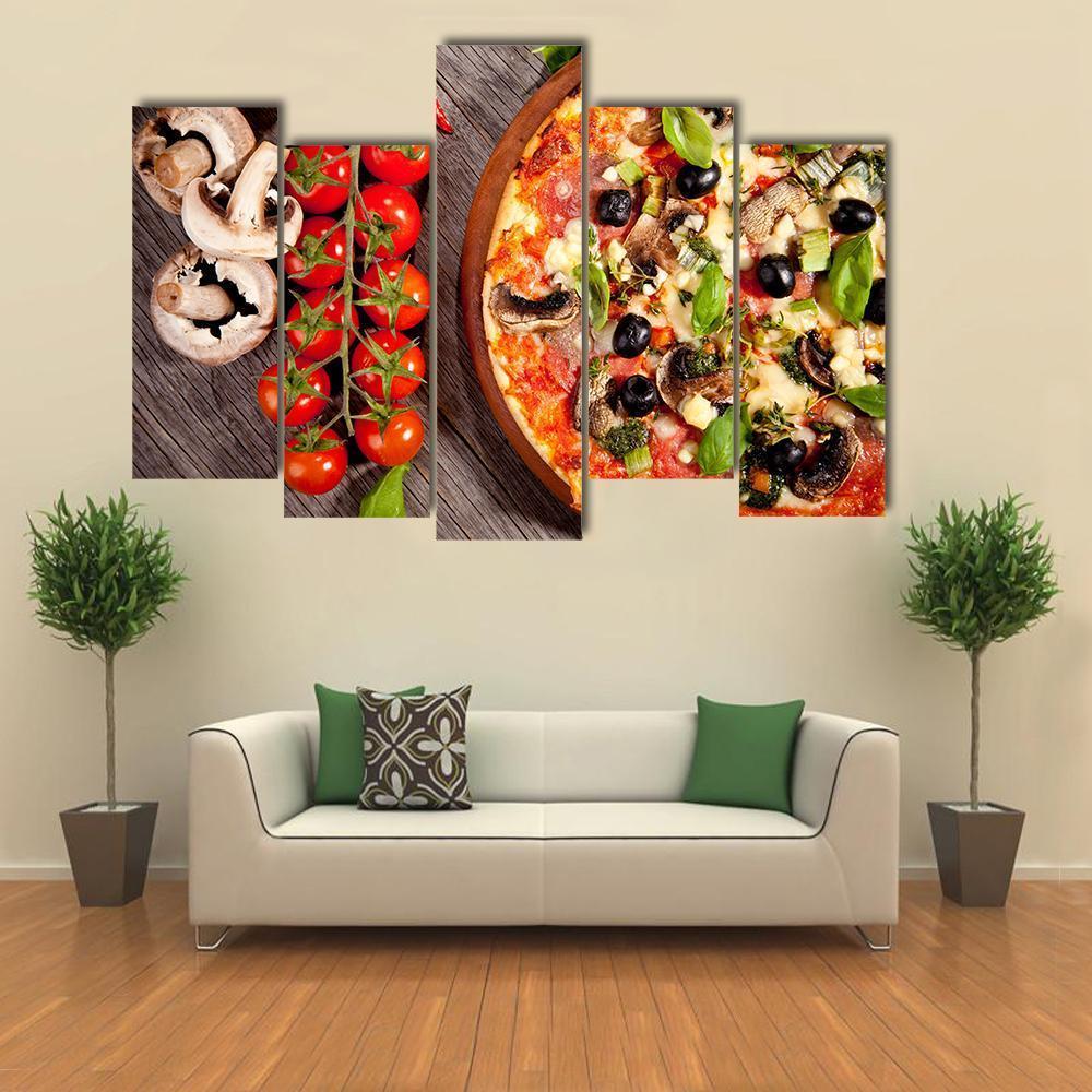 Delicious Fresh Pizza Canvas Wall Art-5 Pop-Gallery Wrap-47&quot; x 32&quot;-Tiaracle