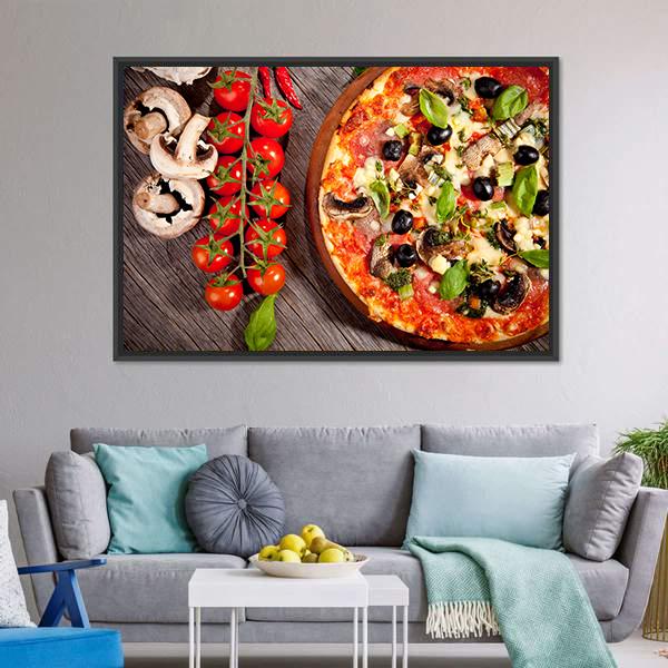 Delicious Fresh Pizza Canvas Wall Art-3 Horizontal-Gallery Wrap-25&quot; x 16&quot;-Tiaracle
