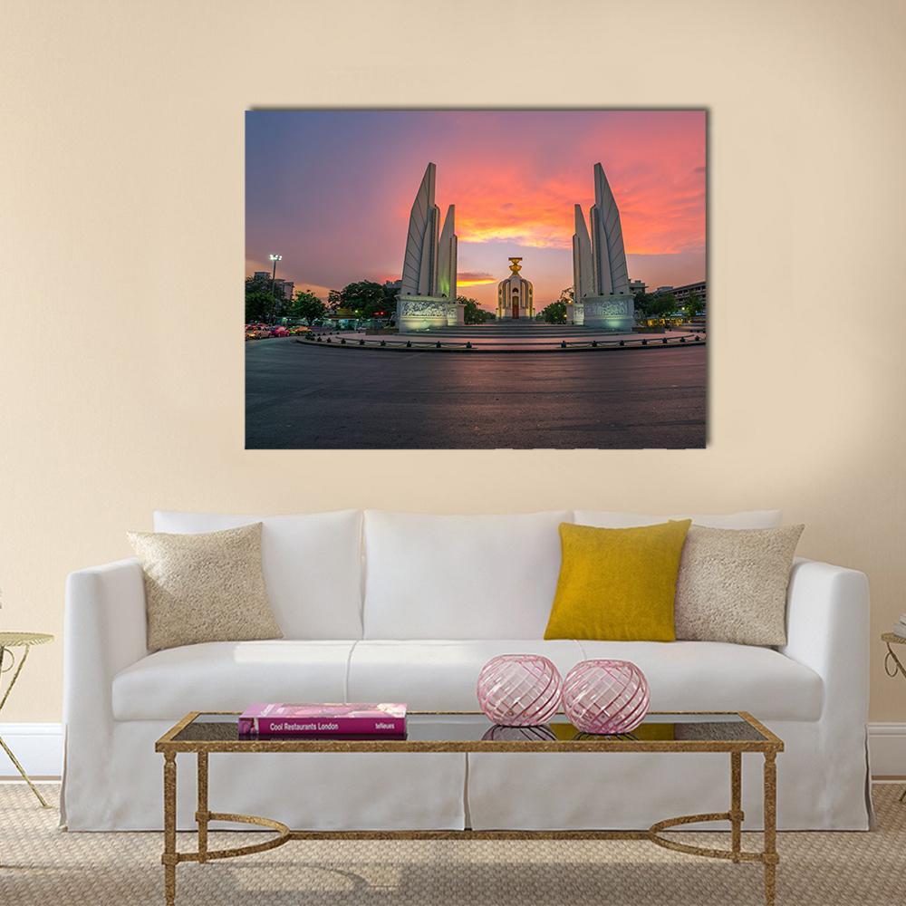 Democracy Monument At Sunset Bangkok Canvas Wall Art-1 Piece-Gallery Wrap-36" x 24"-Tiaracle