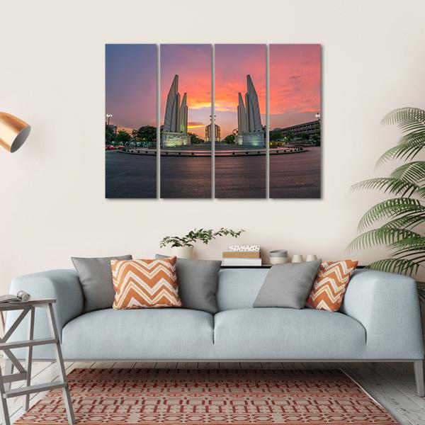 Democracy Monument At Sunset Bangkok Canvas Wall Art-4 Horizontal-Gallery Wrap-34" x 24"-Tiaracle