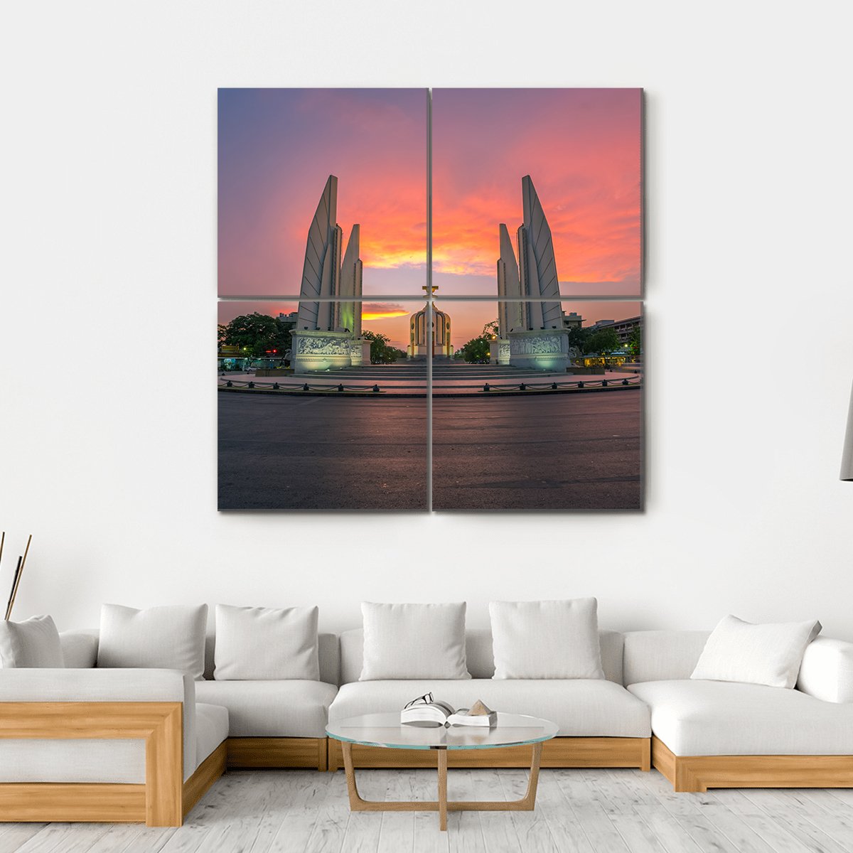 Democracy Monument At Sunset Bangkok Canvas Wall Art-4 Square-Gallery Wrap-17" x 17"-Tiaracle