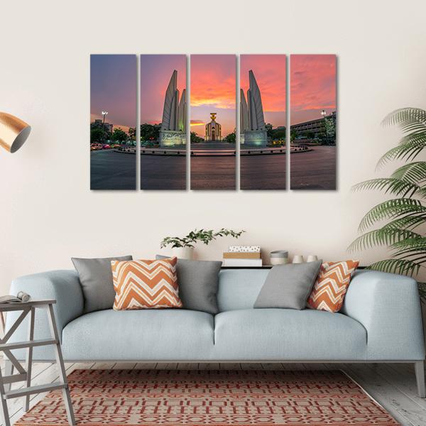 Democracy Monument At Sunset Bangkok Canvas Wall Art-5 Horizontal-Gallery Wrap-22" x 12"-Tiaracle
