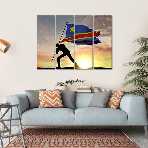 Democratic Republic Of Congo Flag Canvas Wall Art-4 Horizontal-Gallery Wrap-34" x 24"-Tiaracle