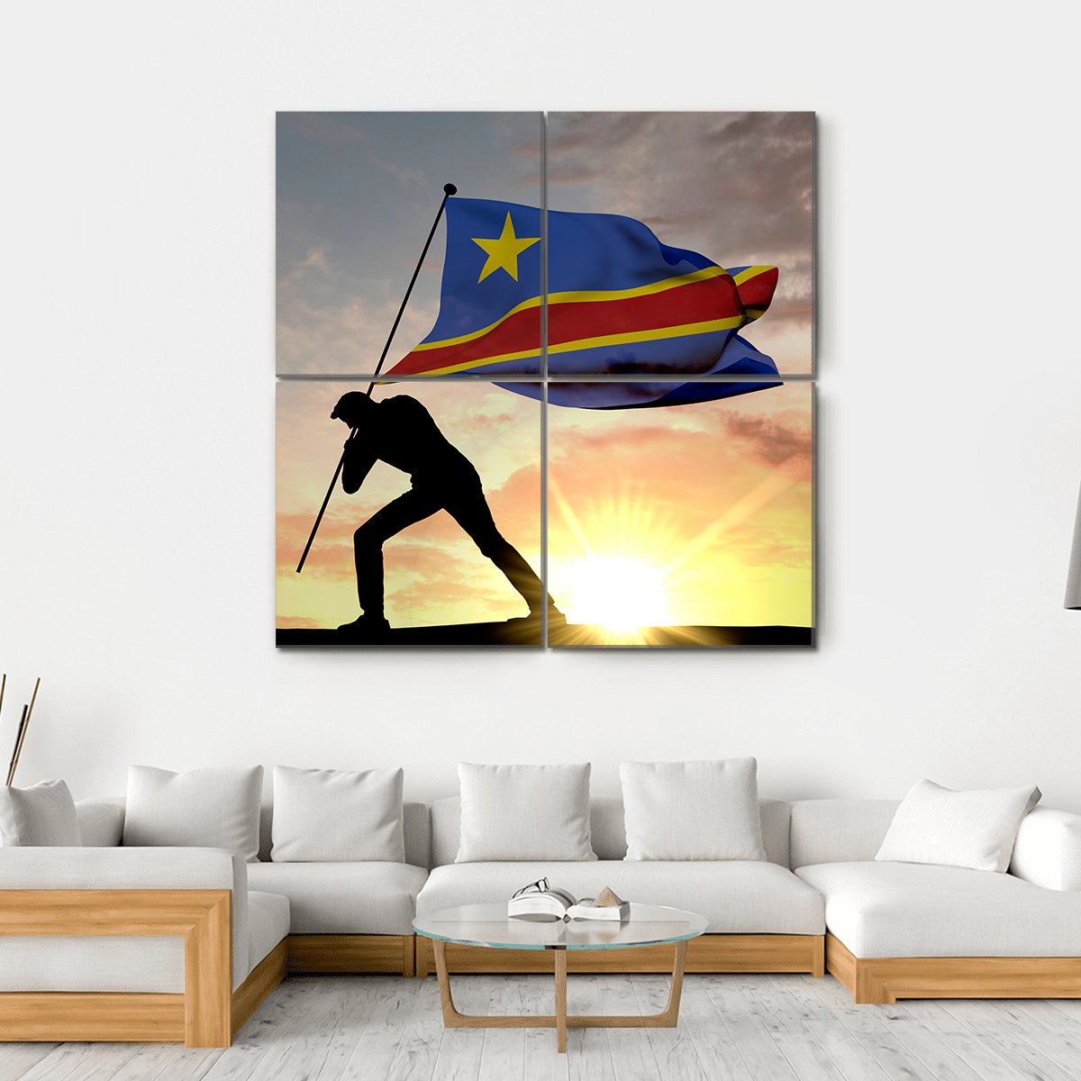 Democratic Republic Of Congo Flag Canvas Wall Art-4 Square-Gallery Wrap-17" x 17"-Tiaracle