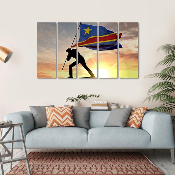 Democratic Republic Of Congo Flag Canvas Wall Art-5 Horizontal-Gallery Wrap-22" x 12"-Tiaracle