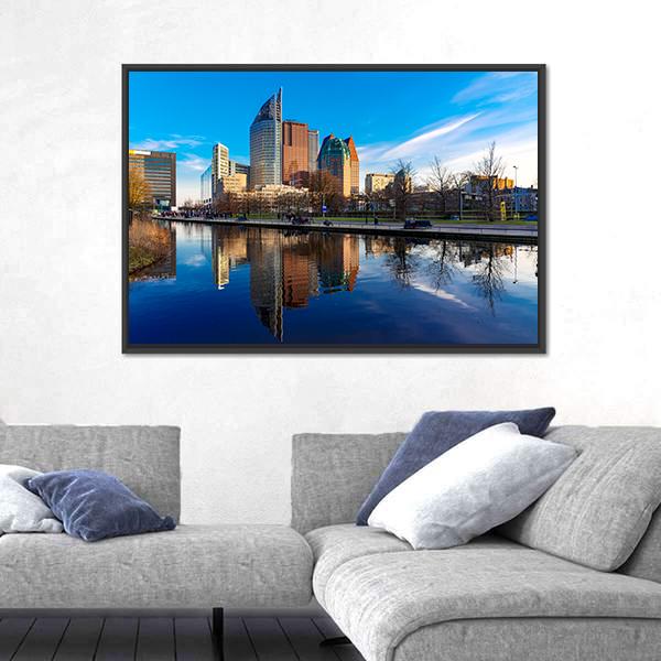 Den Haag Skyline Netherlands Canvas Wall Art-1 Piece-Floating Frame-24" x 16"-Tiaracle