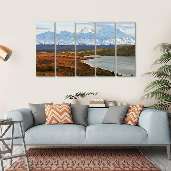 Denali Mountain And Wonder Lake At Sunrise Canvas Wall Art-5 Horizontal-Gallery Wrap-22" x 12"-Tiaracle