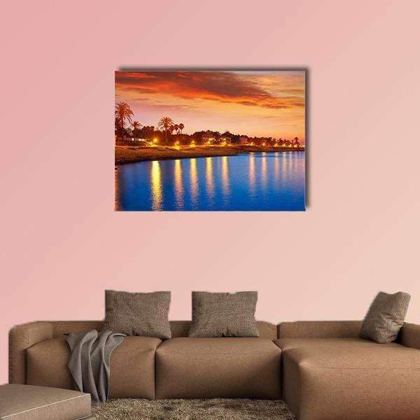 Denia Sunset Skyline Canvas Wall Art-1 Piece-Gallery Wrap-48" x 32"-Tiaracle