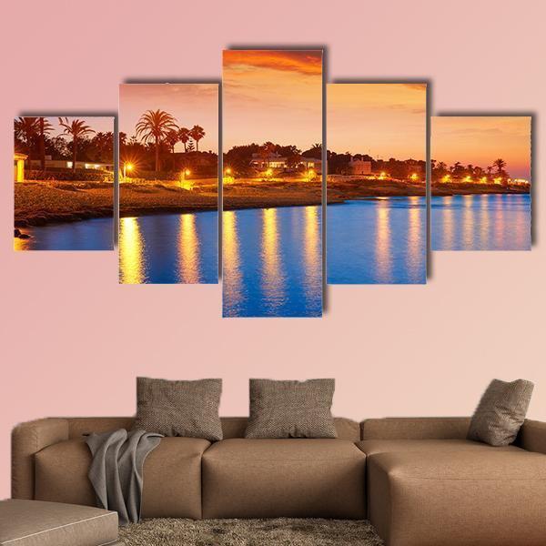 Denia Sunset Skyline Canvas Wall Art-4 Pop-Gallery Wrap-50" x 32"-Tiaracle