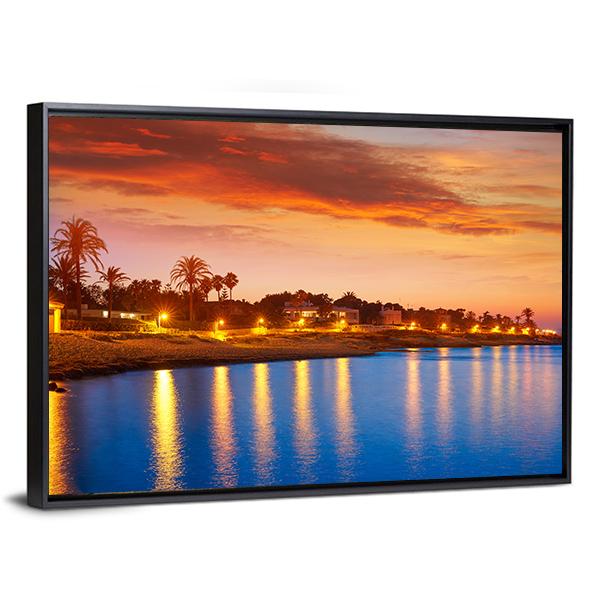 Denia Sunset Skyline Canvas Wall Art-3 Horizontal-Gallery Wrap-25" x 16"-Tiaracle