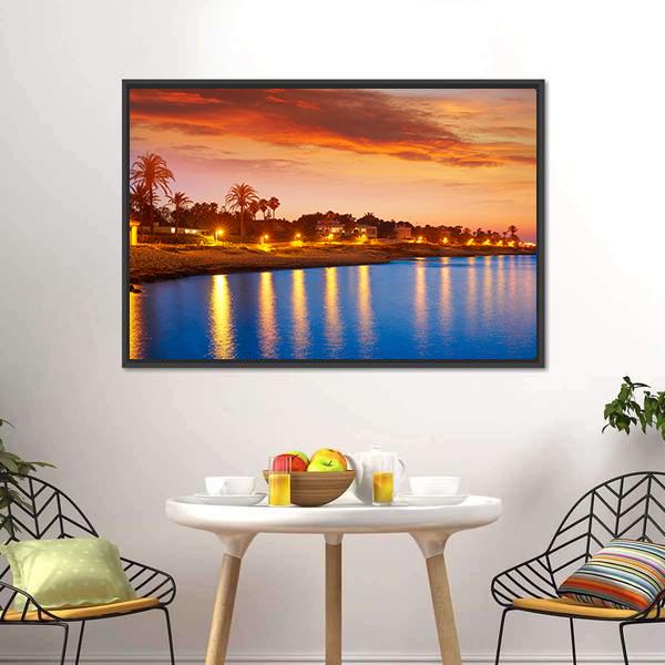 Denia Sunset Skyline Canvas Wall Art-1 Piece-Floating Frame-24" x 16"-Tiaracle
