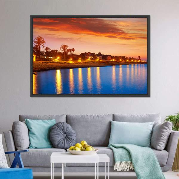 Denia Sunset Skyline Canvas Wall Art-3 Horizontal-Gallery Wrap-25" x 16"-Tiaracle