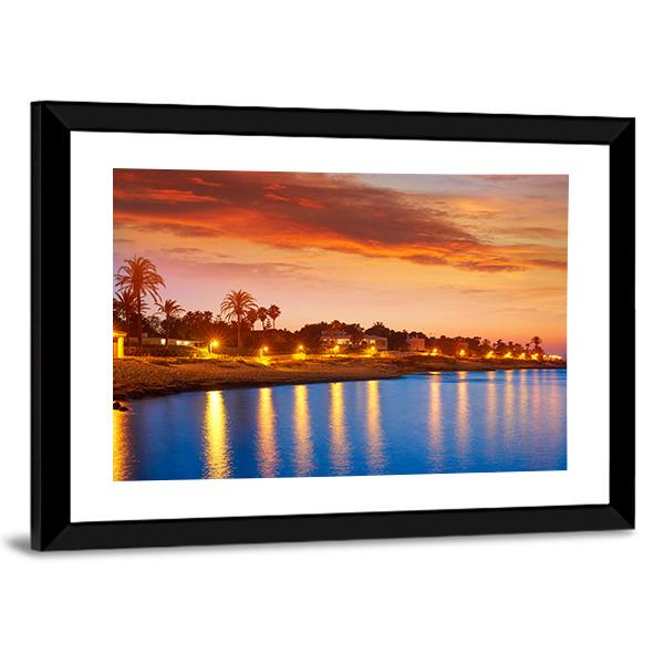 Denia Sunset Skyline Canvas Wall Art-3 Horizontal-Gallery Wrap-25" x 16"-Tiaracle