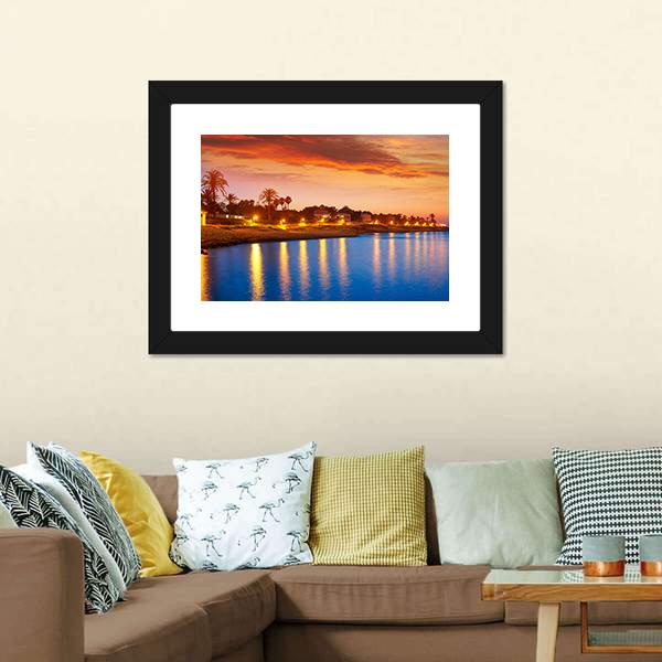 Denia Sunset Skyline Canvas Wall Art-1 Piece-Framed Print-20" x 16"-Tiaracle