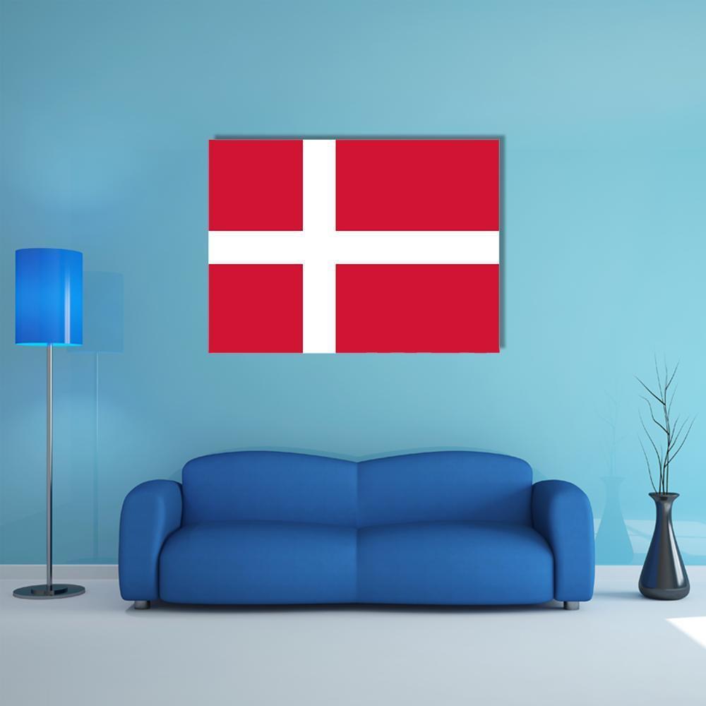 Danish Flag Canvas Wall Art in white and red, single panel hung on a wall