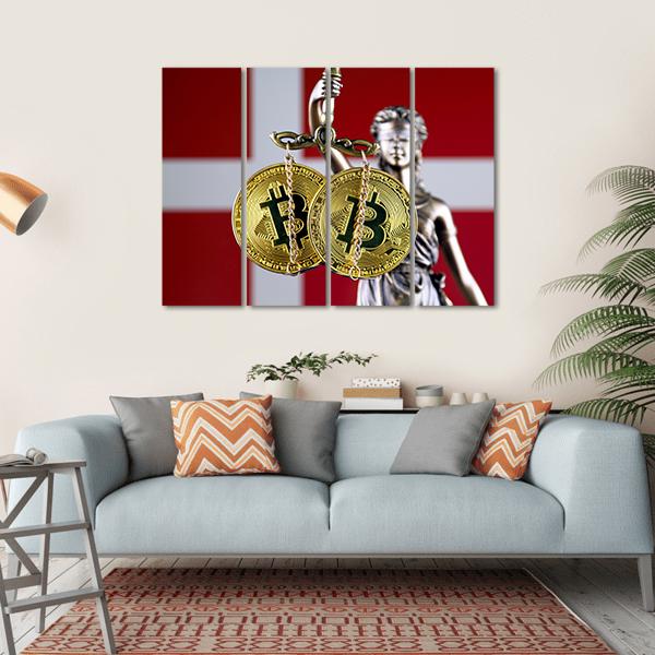 Denmark Flag With Bitcoin Canvas Wall Art-4 Horizontal-Gallery Wrap-34" x 24"-Tiaracle