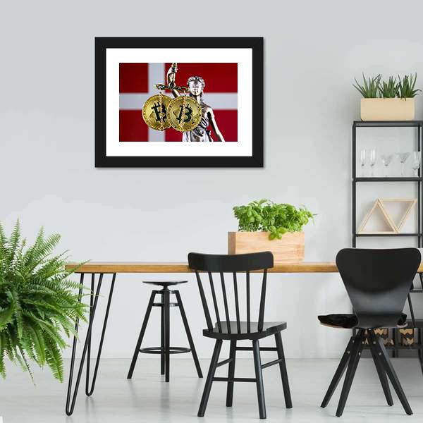 Denmark Flag With Bitcoin Canvas Wall Art-5 Horizontal-Gallery Wrap-22" x 12"-Tiaracle