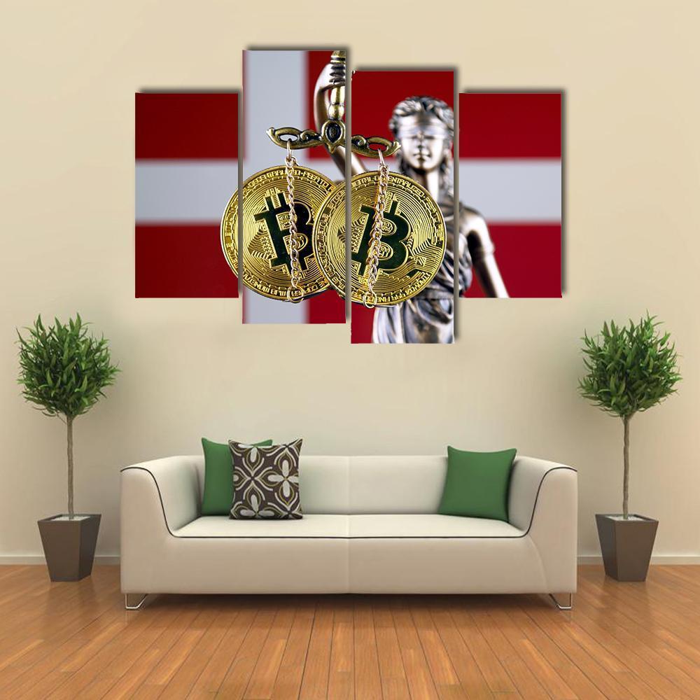 Denmark Flag With Bitcoin Canvas Wall Art-4 Pop-Gallery Wrap-50" x 32"-Tiaracle