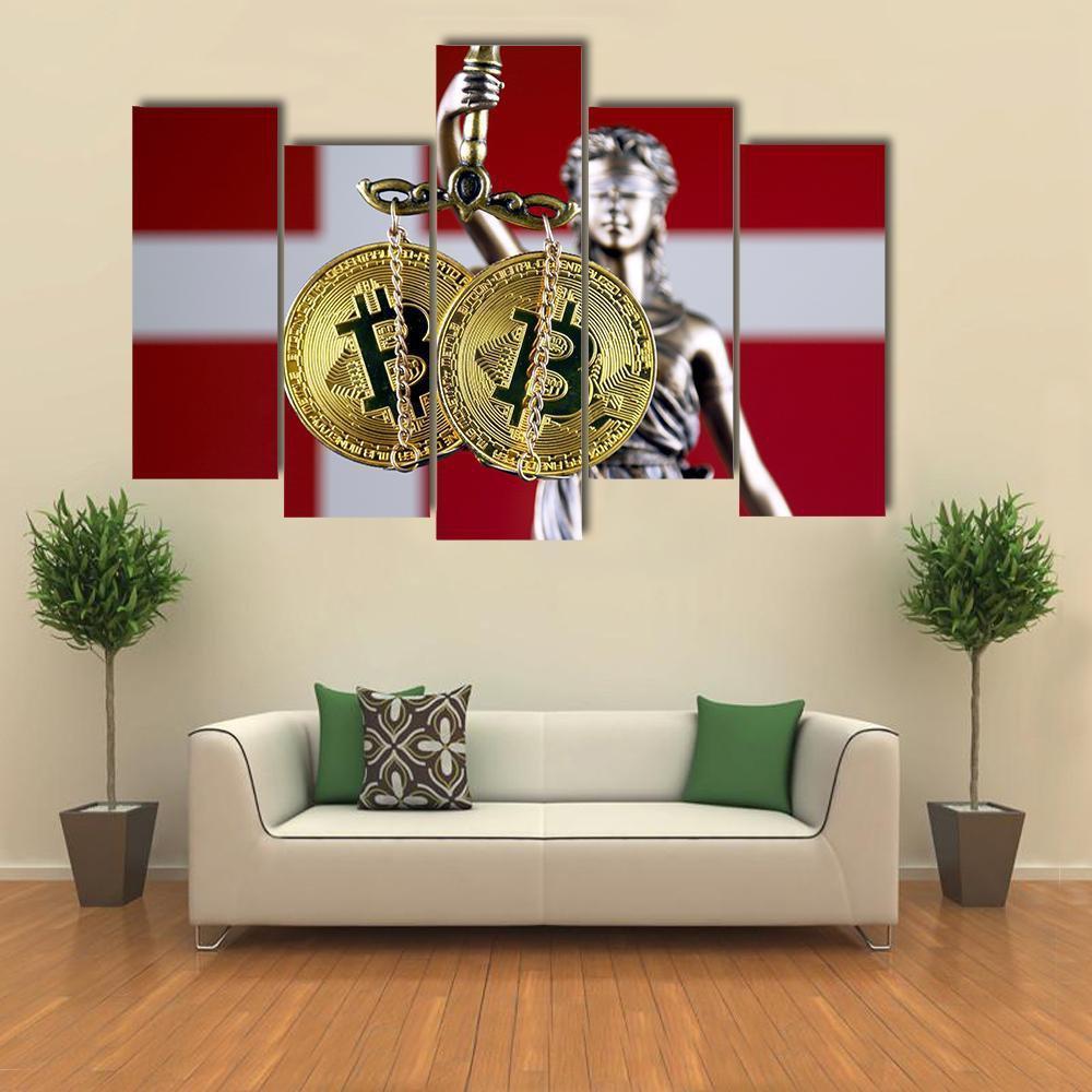 Denmark Flag With Bitcoin Canvas Wall Art-5 Pop-Gallery Wrap-47" x 32"-Tiaracle