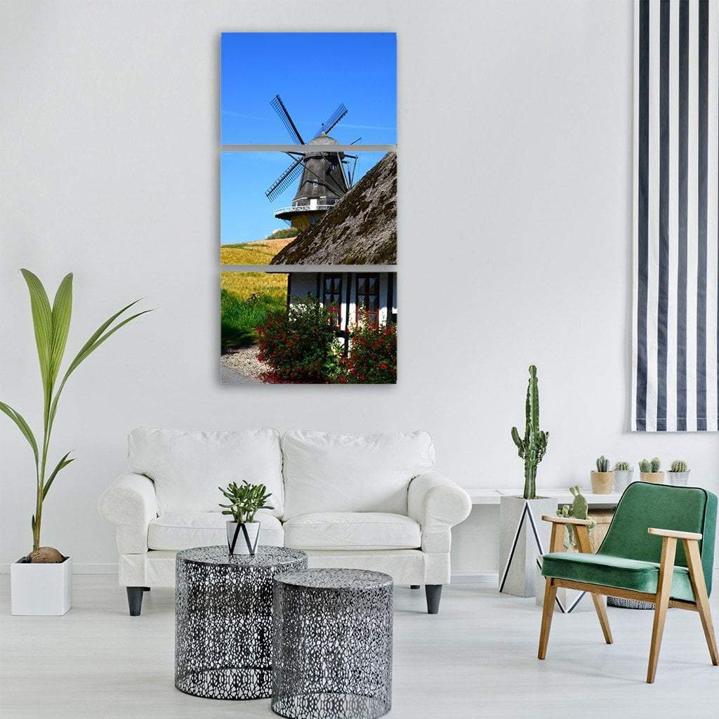 Windmill Denmark Vertical Canvas Wall Art-3 Vertical-Gallery Wrap-12" x 25"-Tiaracle