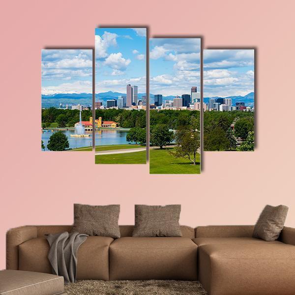 Denver Downtown Colorado Canvas Wall Art-4 Pop-Gallery Wrap-50" x 32"-Tiaracle