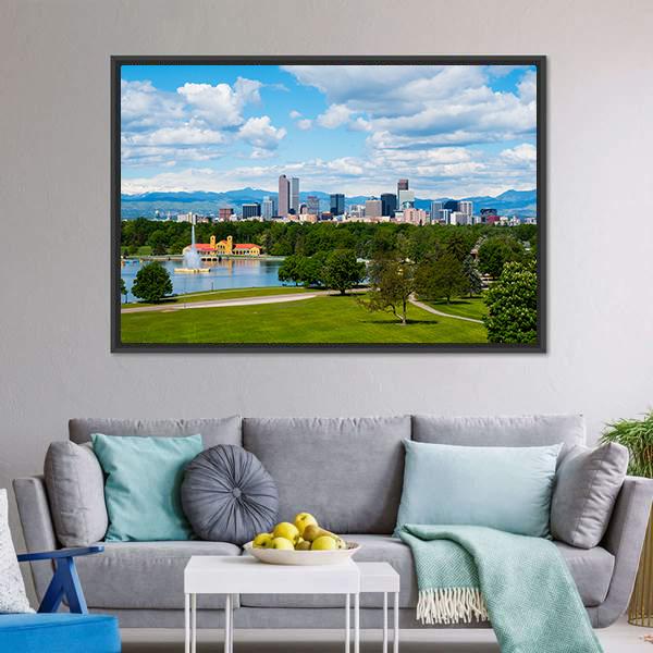 Denver Downtown Colorado Panoramic Canvas Wall Art-1 Piece-36" x 12"-Tiaracle