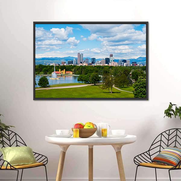 Denver Downtown Colorado Panoramic Canvas Wall Art-1 Piece-36" x 12"-Tiaracle