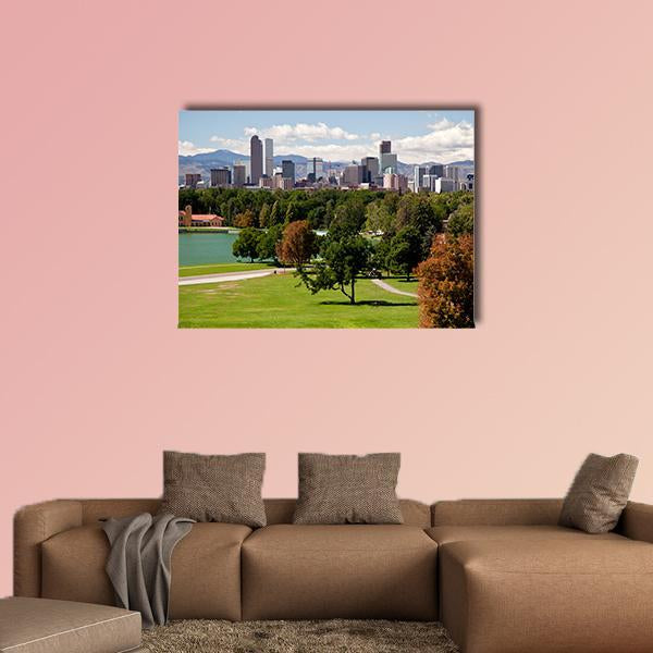 Denver Skyline Canvas Wall Art-5 Horizontal-Gallery Wrap-22" x 12"-Tiaracle