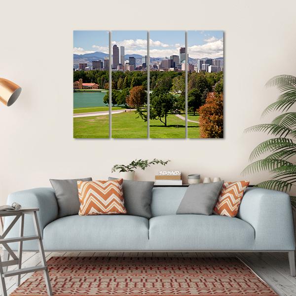 Denver Skyline Canvas Wall Art-4 Horizontal-Gallery Wrap-34" x 24"-Tiaracle
