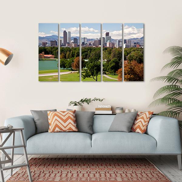 Denver Skyline Canvas Wall Art-5 Horizontal-Gallery Wrap-22" x 12"-Tiaracle