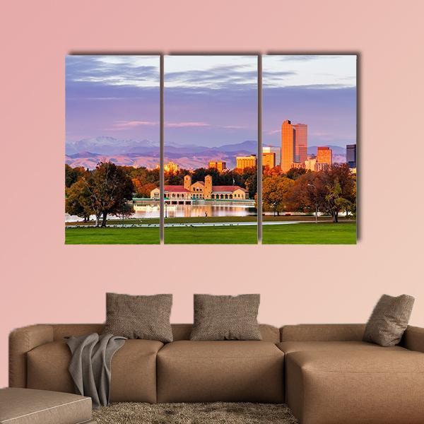 Denver Skyline Colorado Canvas Wall Art-3 Horizontal-Gallery Wrap-37" x 24"-Tiaracle
