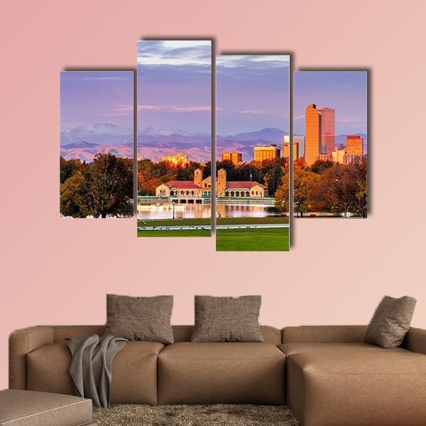 Denver Skyline Colorado Canvas Wall Art-4 Pop-Gallery Wrap-50" x 32"-Tiaracle