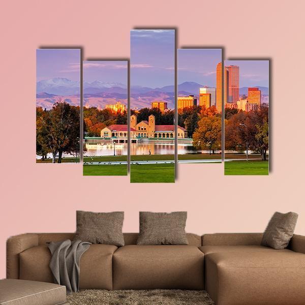 Denver Skyline Colorado Canvas Wall Art-5 Pop-Gallery Wrap-47" x 32"-Tiaracle