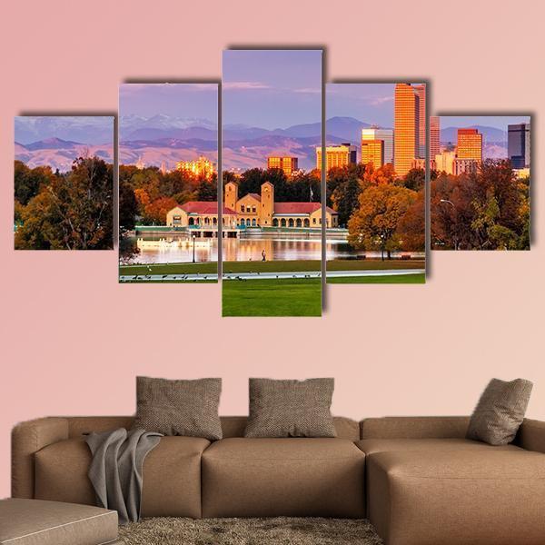 Denver Skyline Colorado Canvas Wall Art-5 Star-Gallery Wrap-62" x 32"-Tiaracle