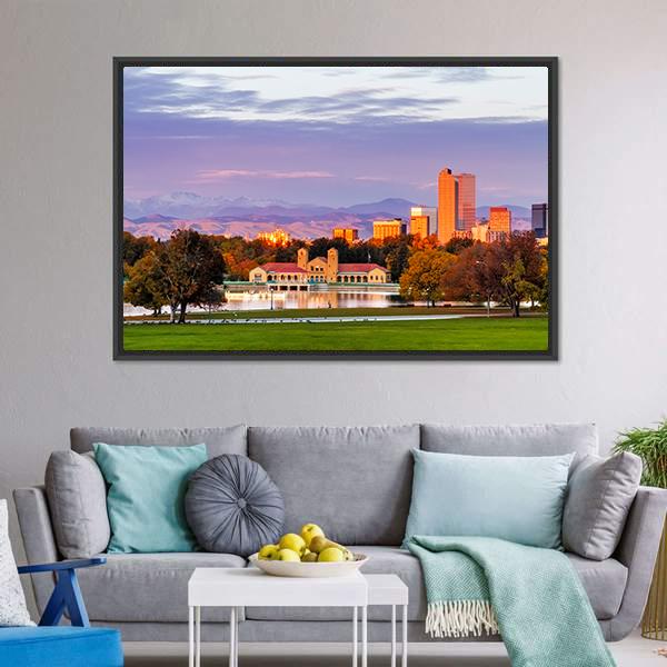 Denver Skyline Colorado Canvas Wall Art-3 Horizontal-Gallery Wrap-25" x 16"-Tiaracle