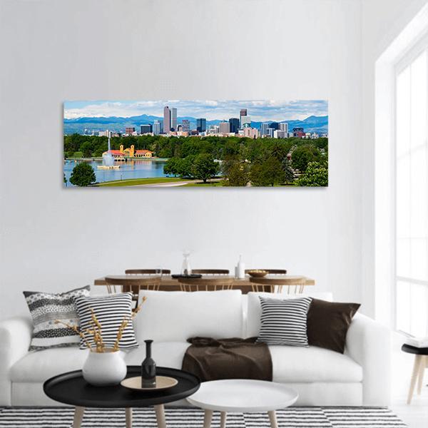 Denver Downtown Colorado Panoramic Canvas Wall Art-1 Piece-36" x 12"-Tiaracle